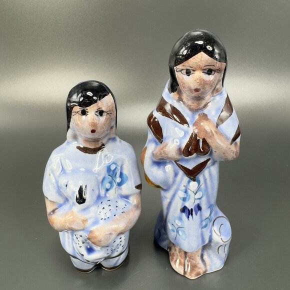 Vintage Mexican Pottery Hand Painted Blue Tonala Nativity Figurine Shepherds Set - Picture 1 of 6